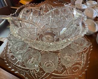 Vintage crystal punch bowl set