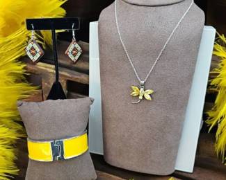 Citrine Dragonfly Necklace  Earrings  Statement Bracelet