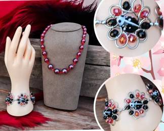 Whimsical Lady Bug Bracelet  Red Glass Beaded Necklace