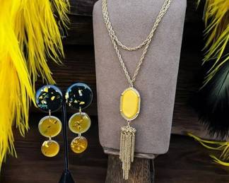 Yellow Pendant Tassel Necklace  Super Cool And Unique Statement Earrings