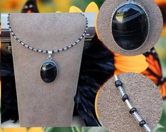 Black Banded Onyx On A Bendable Collar Necklace  Tested