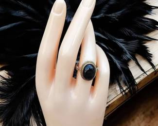 Vintage Sterling Silver Black Onyx Ring - Marked 800