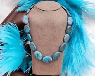 Sterling Silver Chrysocolla Signed SR Necklace  Tested