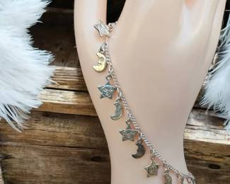 Sterling Silver AGI  Stars  Moon Bracelet  Ankle Bracelet