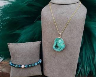 Green Agate Geode Necklace  SemiPrecious Stone Bracelet  Tested