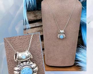 Sterling Silver 9.17 Grams  Turquoise Pendant Cant Read Hallmark  SXI Box Chain  Tested