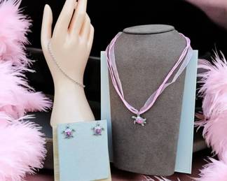 Pink Turtle Necklace  Earrings  Pink Australian Crystal Anklet
