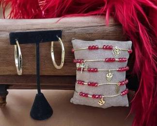 Layered Bracelet Set With Gold Colored Hoop Earrings