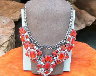 Crystal Bib Statement Runway Necklace  Heavy Not Light