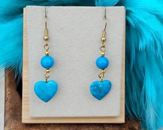 Blue Howlite Heart  Bead Drop Earrings  Tested