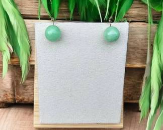 Sterling Silver 3.92 Grams Green Adventurine Post Earrings  Tested