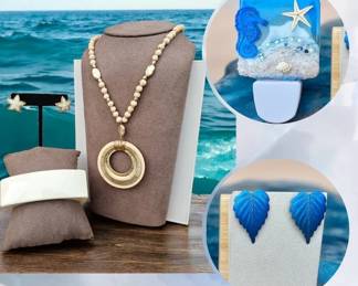 Seaside Jewelry Bundle  Necklace, Geometric Bracelet  Earrings  Night Light
