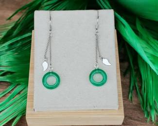 Jade Circle Drop Long Earrings  Tested