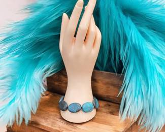 Sterling Silver Chrysocolla Signed SR Bracelet  Tested