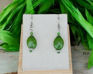 Green Quartz Beaded Drop Earrings  Tested