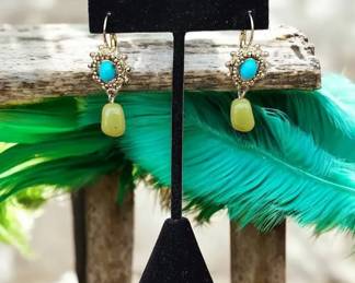 Boho Vintage Style Turquoise  Yellow Stone Drop Earrings