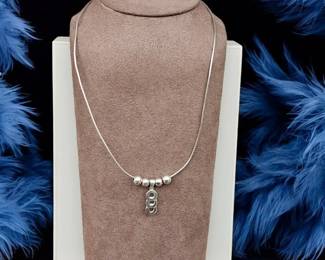 Sterling Silver 8.75 Grams  Beaded Necklace  Minimalist Drop Pendant, Modern Chain Necklace