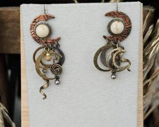 Celestial Steampunk Earrings With Brass And Stone Accents