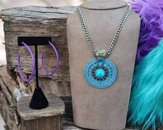 Colorful Southwestern Circle Beaded Necklace  Earrings
