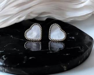 Sterling Silver 2.16 Grams UTC Ultimate Trading Corp.  Mother Of Pearl Heart Earrings  Tested