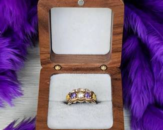 Gold 10kt 3.23 Grams MultiStone Ring Amethyst Citrine Accent Band Tested Needs Repair