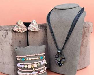 Dichroic Glass Necklace  MultiLayered Bracelets  Vintage Earrings