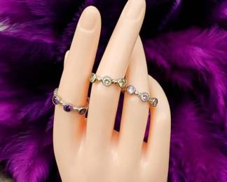 Sterling Silver 6.82 Grams  Gemstone Stack Rings  Amethyst, Citrine  Pink Stone Dainty Band Set