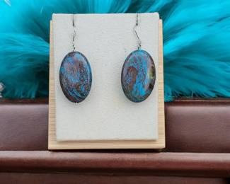 Sterling Silver Chrysocolla Signed SR Earrings  Tested