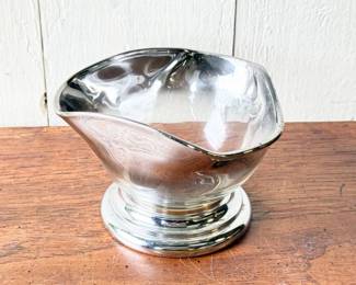 96 VintageAsymmetricalSmokedGlassPedestalBowlwChromeBase