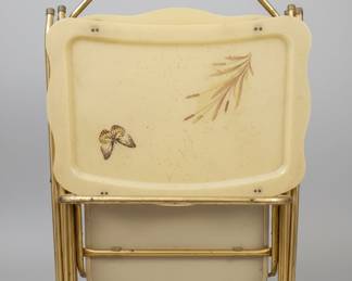 Vintage Folding TV Tray Table with Butterfly and Reed Design