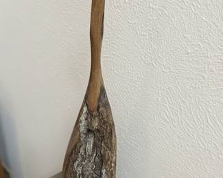Rustic Wood Sculpture with Reeds - Decorative Oar