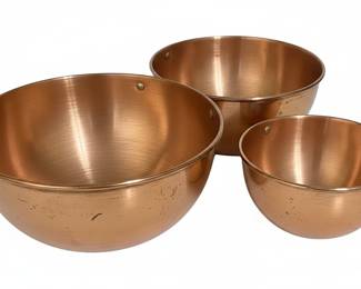 Set of Three Mauviel Copper Mixing Bowls