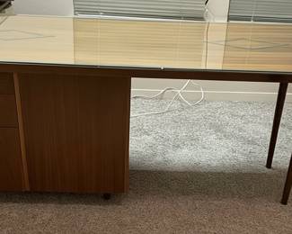 Mid-Century Modern Walnut and Glass Executive Desk