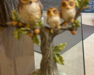 Vintage Lefton Porcelain Owl Family Figurine