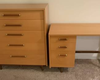 Mid-Century Modern Teak Dresser and Desk Set by American of Martinsville