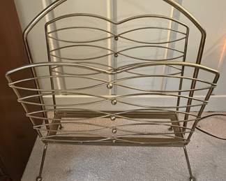 Mid-Century Modern Brass Wire Magazine Rack with Ball Feet