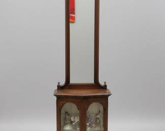 Antique Mahogany Hall Curio Cabinet with Mirror