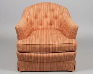 Vintage Striped Upholstered Barrel Back Armchairs 