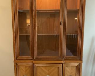 Vintage Oak Dining Hutch with Parquet Doors by Thomasville