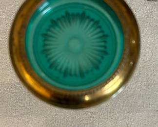 Victorian Emerald Green Glass and Brass Coaster