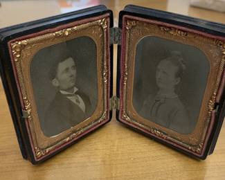 Victorian Double Portrait Daguerreotype in Gutta Percha Case