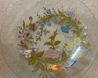 Vintage Dorothy Thorpe Wildflowers & Ribbon Glass Platter