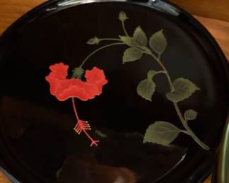 Vintage Ryukyu Lacquerware Tray with Hibiscus Motif