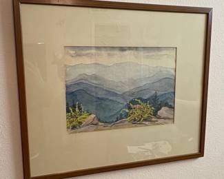 Watercolor Landscape Painting of Mountains