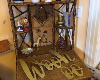 Antique Bamboo Secretary Desk w/ Shelves and Mirror