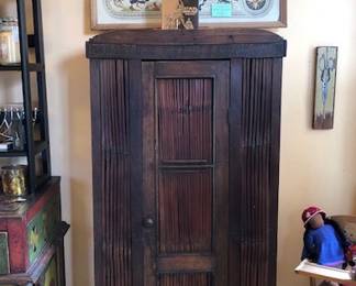 Bamboo Cupboard w/ Interior Shelves, Vintage Map of Europe Print