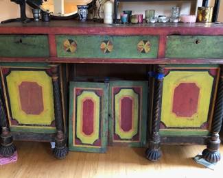 BIG Painted Antique Indonesian Console Cupboard (64"W x 23"D x 39"T)