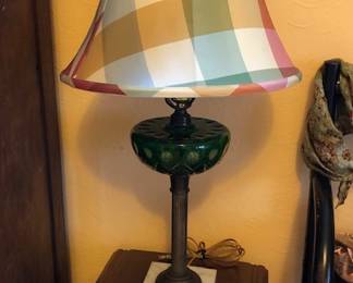 Vintage Lamp w/ Emerald Glass & Marble Base (needs rewiring)