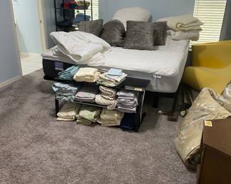 King size electric bed, linens and more