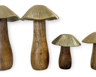 Wooden Mushrooms w Gold Tops